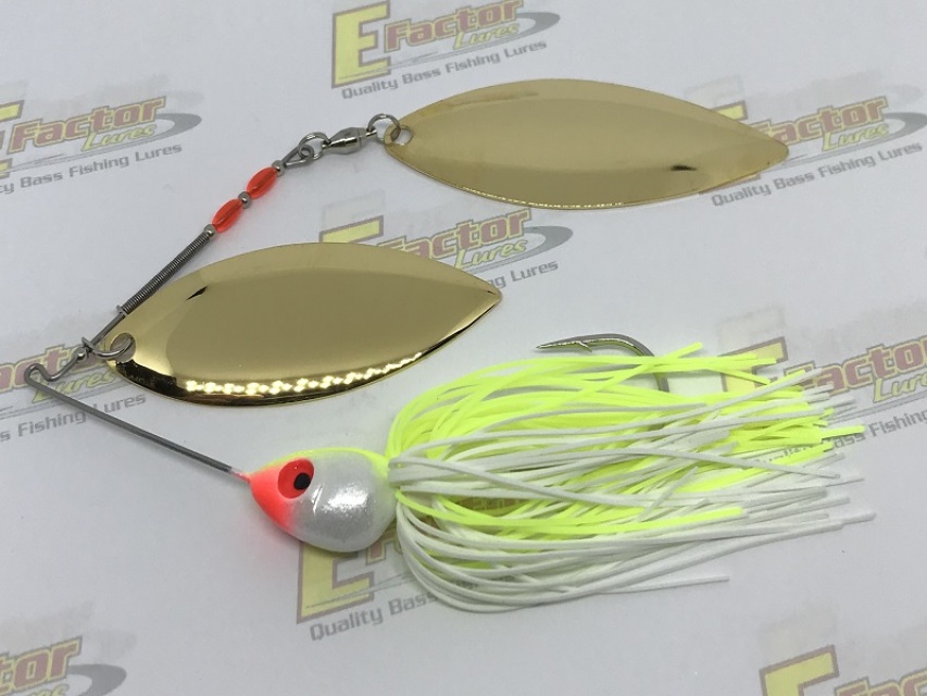 Chartreuse/White Spinnerbait - Smooth Gold Double Willows