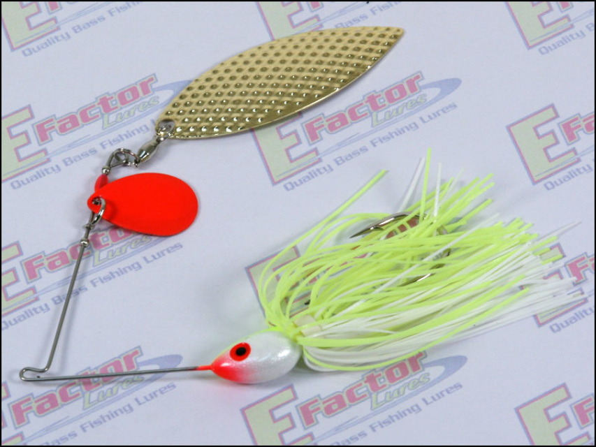 Chartreuse/White Spinnerbait - Diamond Gold Willow and Red Colorado