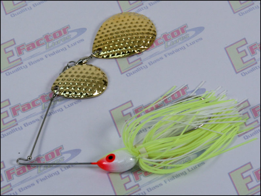 Chartreuse/White Spinnerbait - Diamond Deep Cup Gold Double Colorado Blades