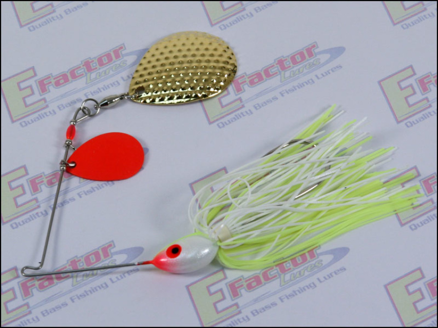 Chartreuse/White Spinnerbait - Diamond Deep Cup Gold and Red Colorado