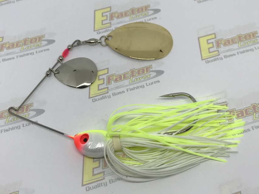 Chartreuse/White Spinnerbait - Smooth Gold Indiana and Nickel Colorado